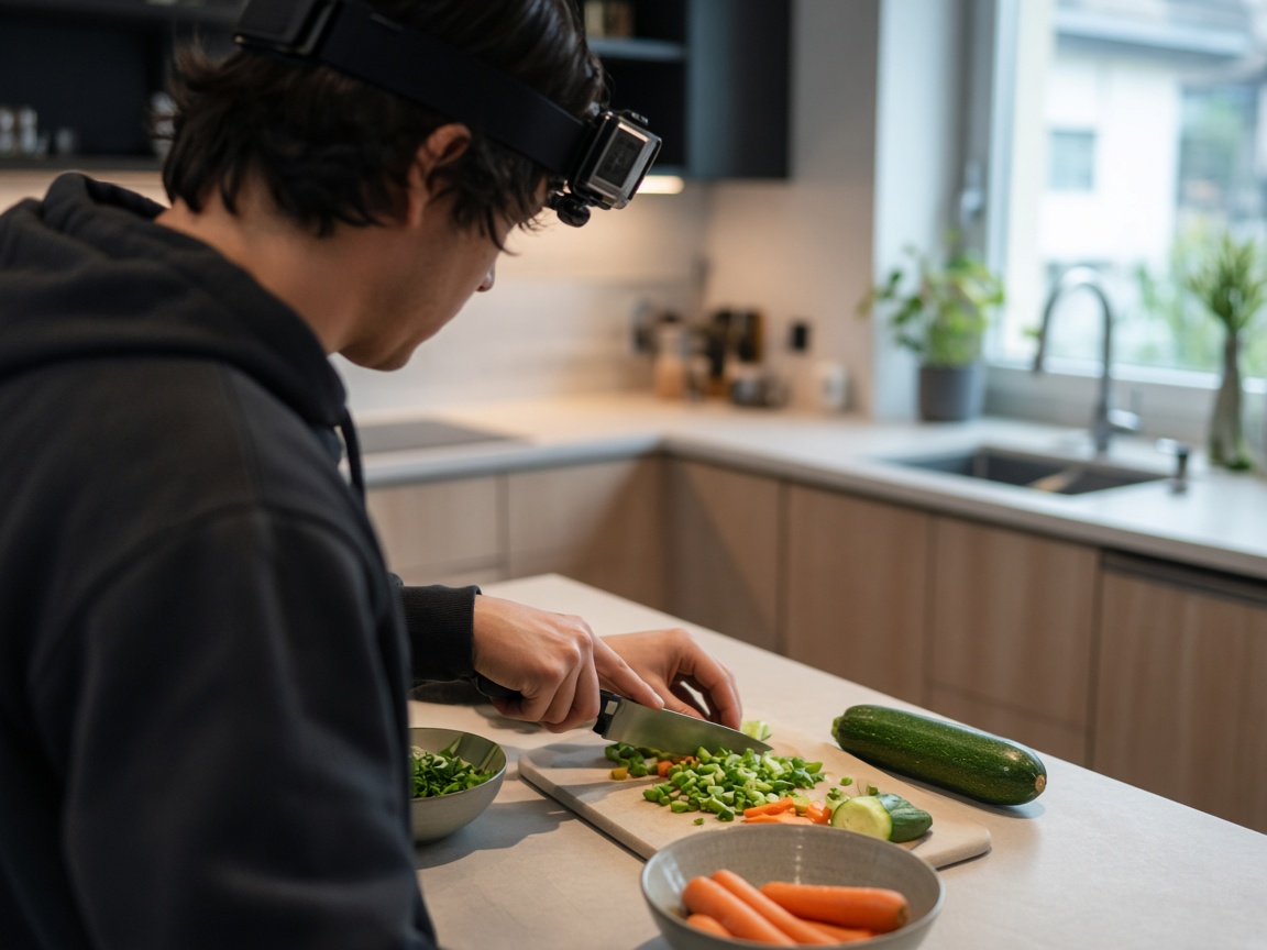 First-person video recording of a contributor chopping vegetables